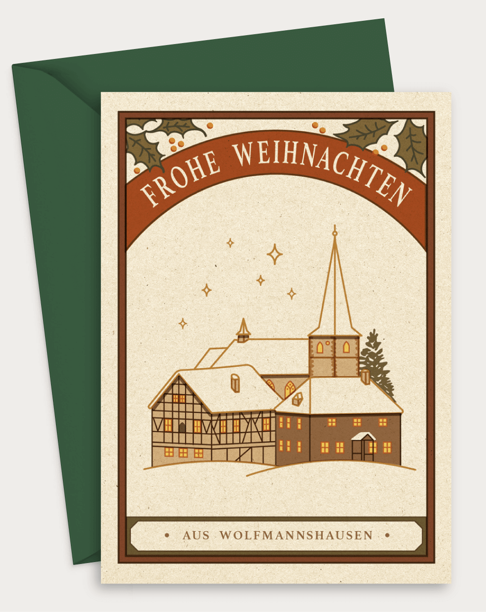 Weihnachtskarte aus Wolfmannshausen – Vintage-Design mit Dorfmotiv & Umschlag (DIN A6, Thüringen)