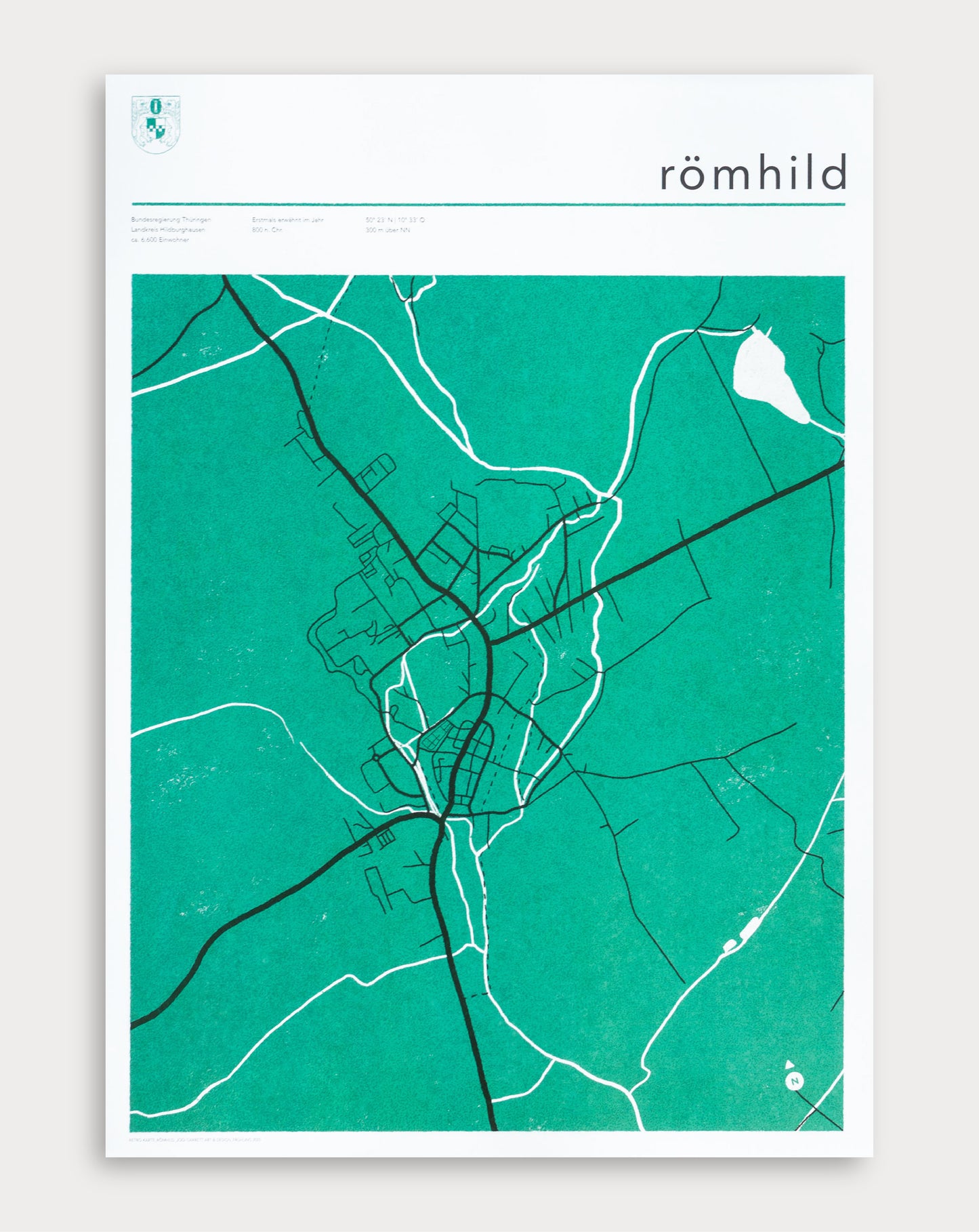 Römhild Stadtposter – A2 Karte mit Wappen und Stadtinfos im Retro-Stil (Thüringen)