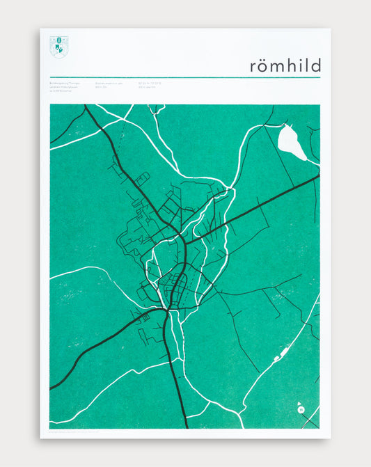 Römhild Stadtposter – A2 Karte mit Wappen und Stadtinfos im Retro-Stil (Thüringen)