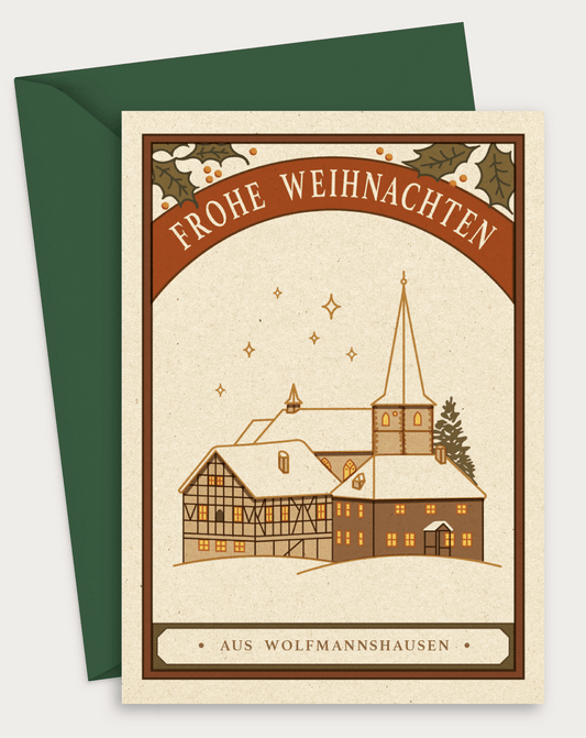 Weihnachtskarte aus Wolfmannshausen – Vintage-Design mit Dorfmotiv & Umschlag (DIN A6, Thüringen)