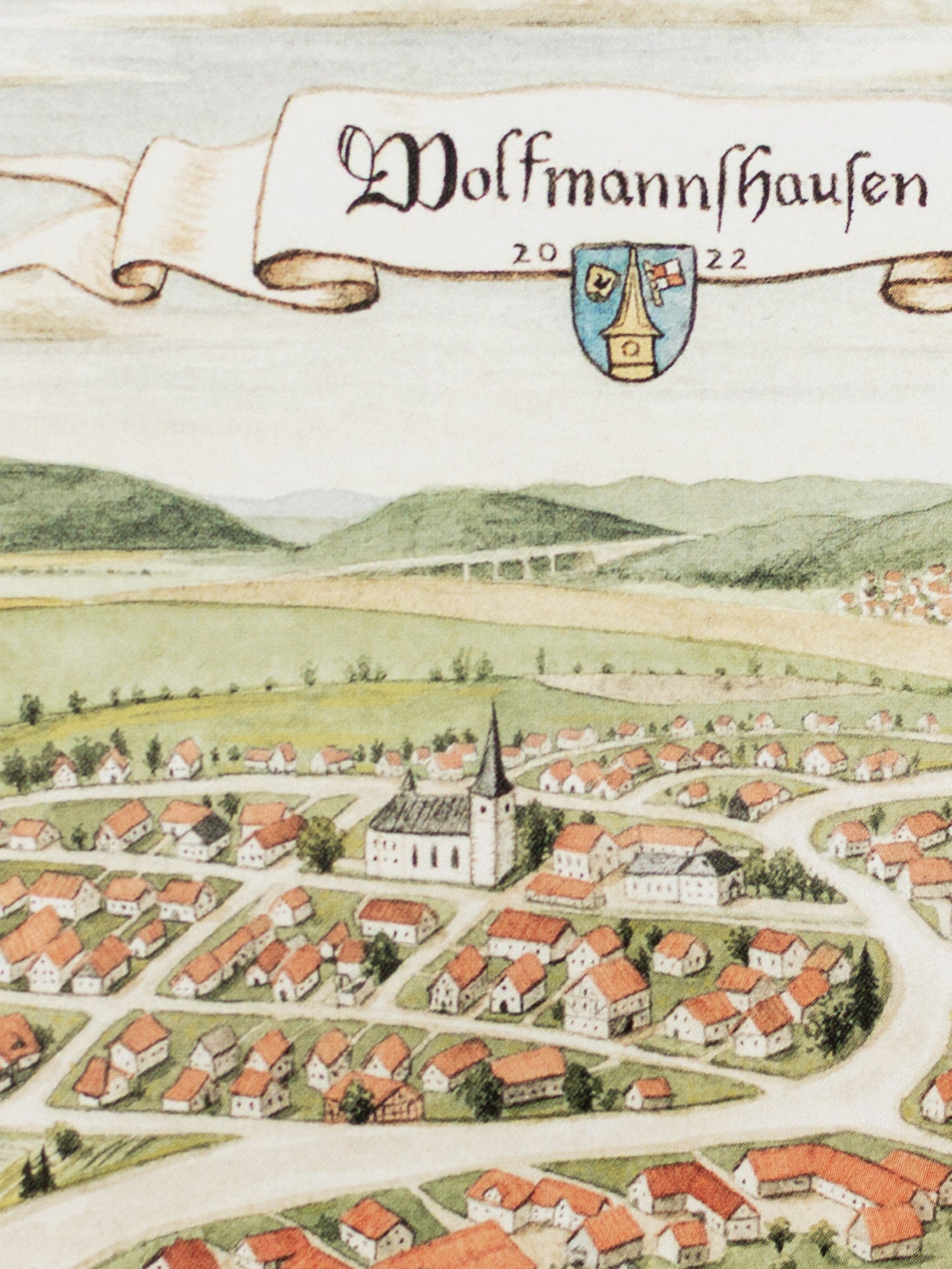Wolfmannshausen Aquarell-Postkarte – Mittelalterliche Dorflandschaft im Antik-Stil (Thüringen, DIN A6)