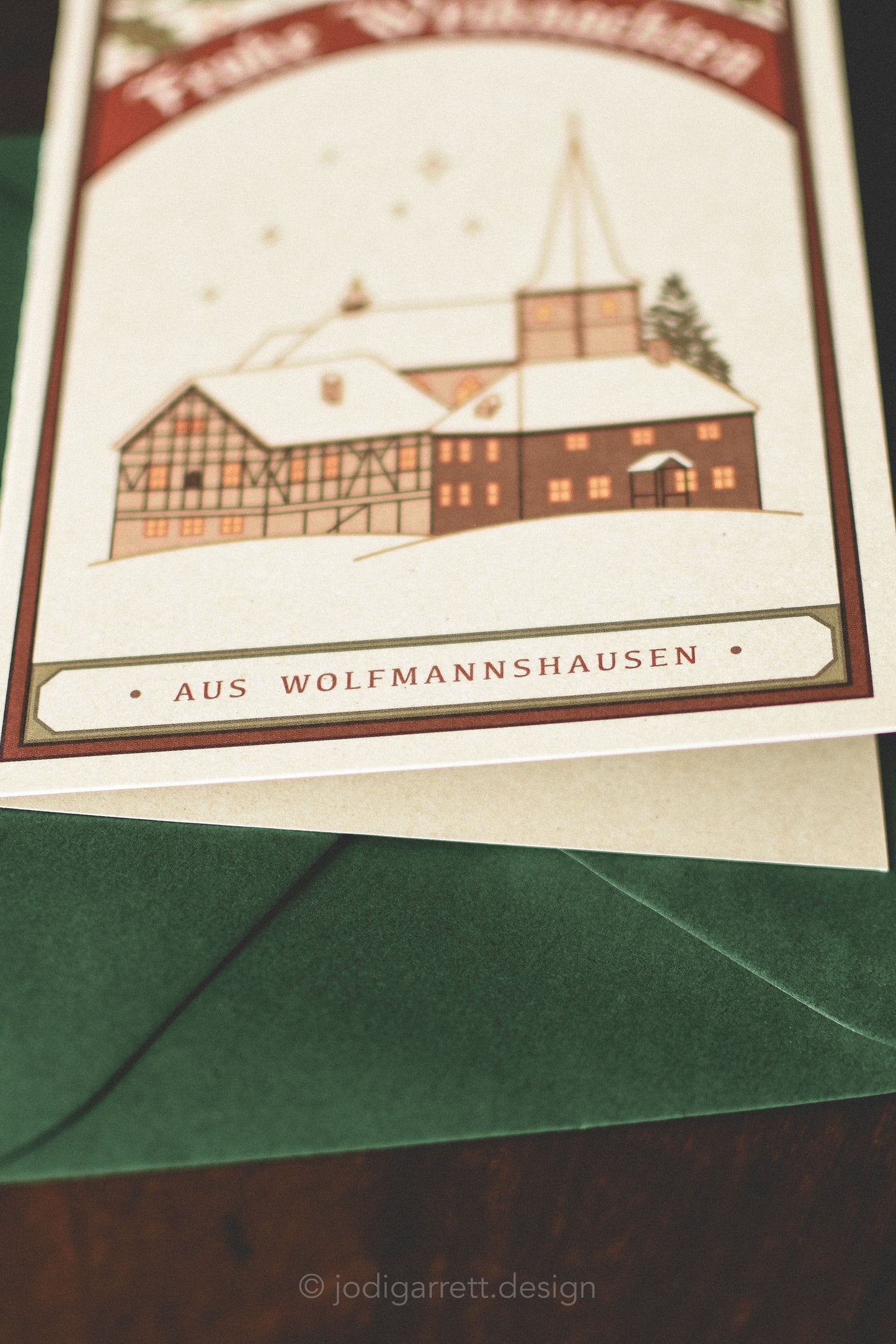 Weihnachtskarte aus Wolfmannshausen – Vintage-Design mit Dorfmotiv & Umschlag (DIN A6, Thüringen)