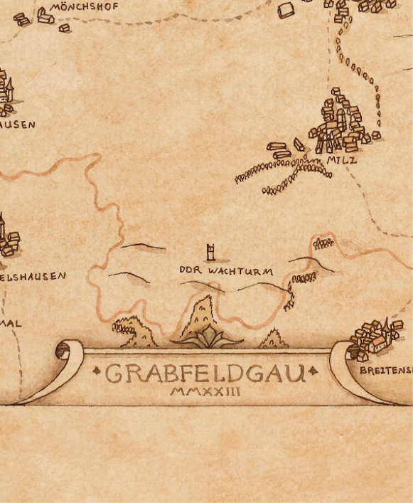 Historische Karte Grabfeldgau – Fantasiekarte von Römhild & Grabfeld im Antik-Stil (30×40 cm Poster)
